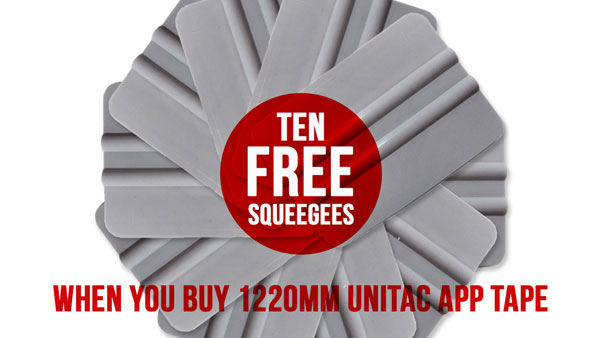 10 free squeegees when you buy 1220mm Unitac application tape
