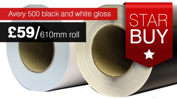 Avery black and white gloss 610mm rolls for less